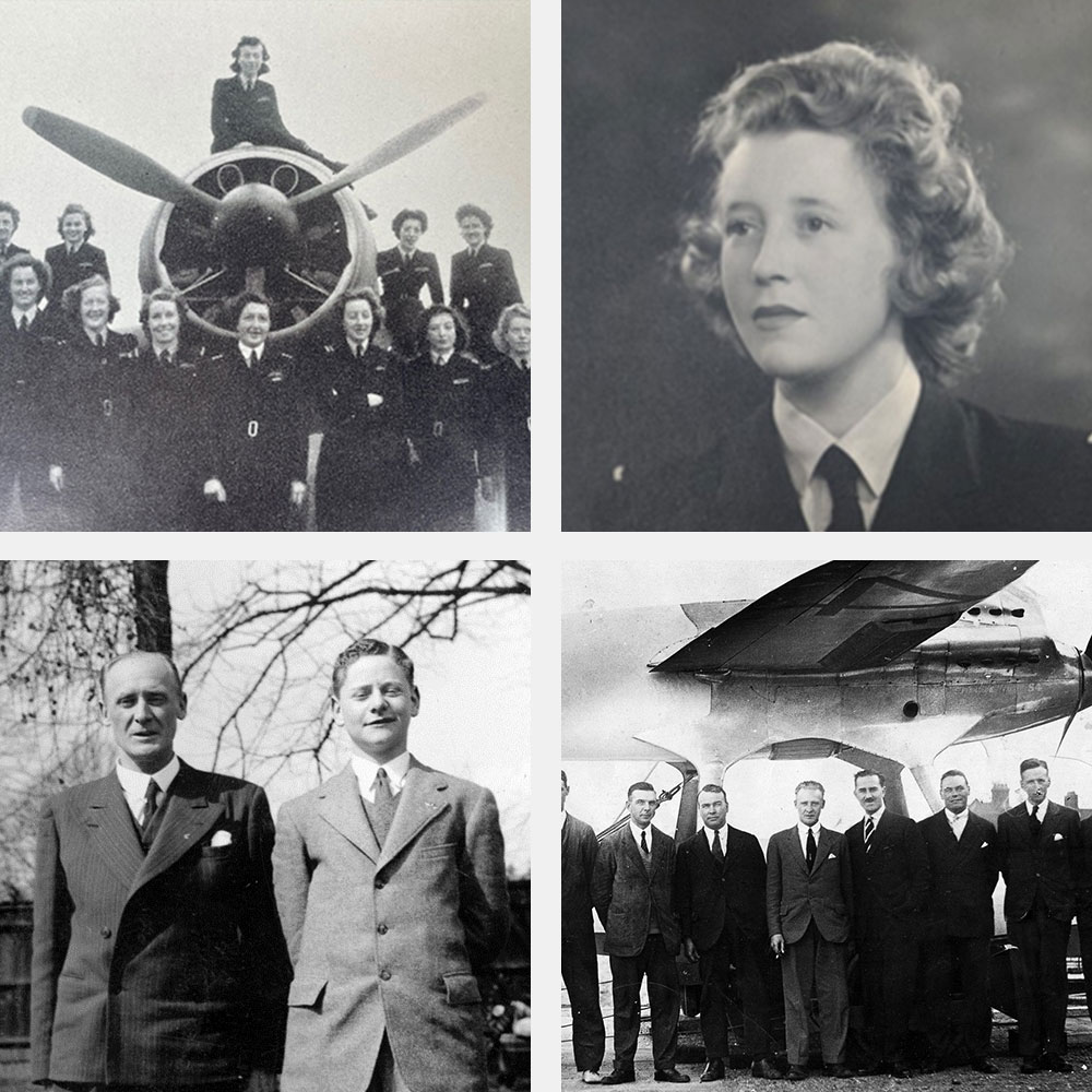 Montage of images of people during World War 2. Including Rita Baines and Reginald Mitchell.